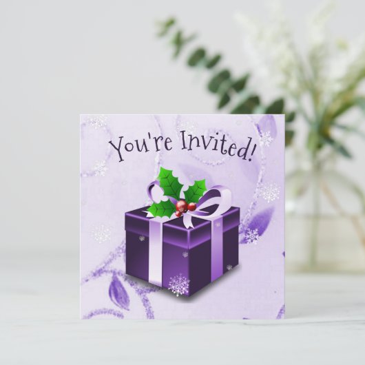 Paarse uitnodiging voor kerstcadeautjes (Staand voorkant)