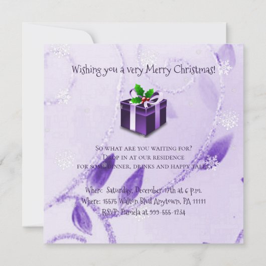 Paarse uitnodiging voor kerstcadeautjes (Achterkant)