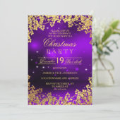 Paarse uitnodiging voor kerstfeestdagen met gouden (Staand voorkant)