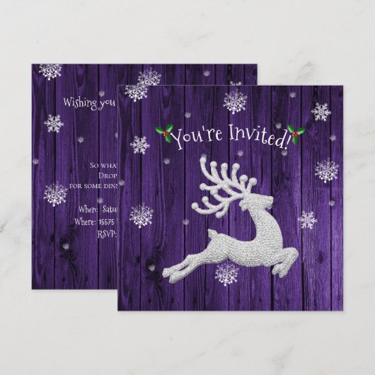 Paarse uitnodiging voor kerstreïndustrie (Voorkant / Achterkant)
