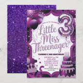 Paarse uitnodiging voor Kleine juffrouw Drie-eneen (Voorkant / Achterkant)