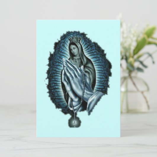 Paarse uitnodiging voor Maagd Mary Blessed (Staand voorkant)