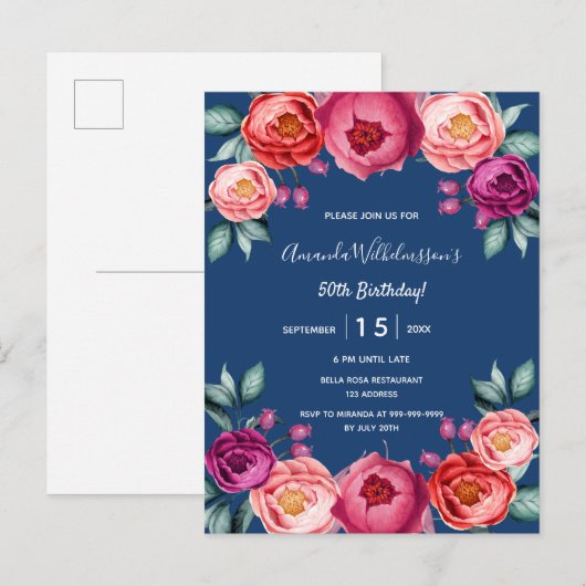 Paarse uitnodiging voor marineschok (Voorkant / Achterkant)