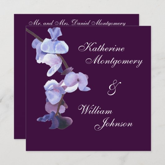 Paarse uitnodiging voor orchideeën (Voorkant / Achterkant)