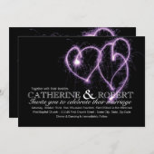 Paarse uitnodiging voor trouwfeest met vonkende ha (Voorkant / Achterkant)