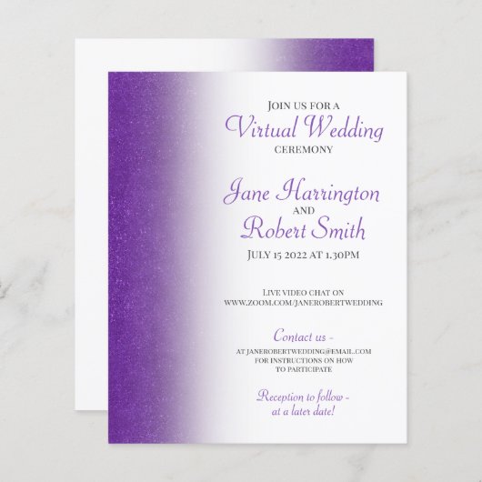 Paarse uitnodiging voor virtueel weddenschap met G (Voorkant / Achterkant)