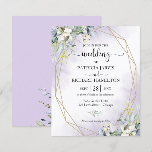 Paarse uitnodiging voor weddenschappen over geomet (Voorkant / Achterkant)