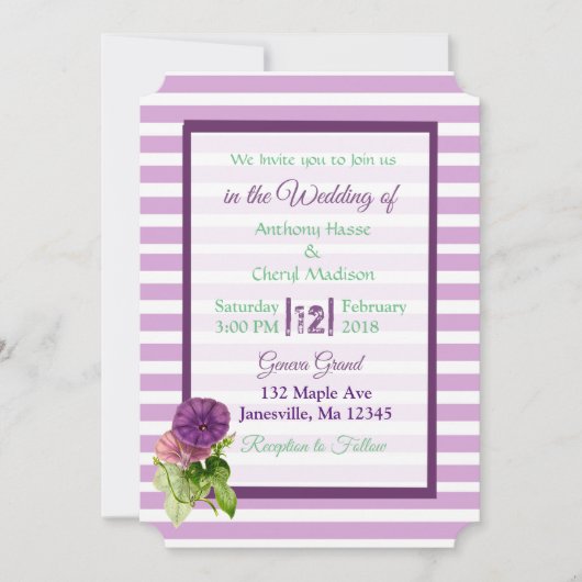 Paarse uitnodigingen tot bruiloft in petunias (Voorkant)