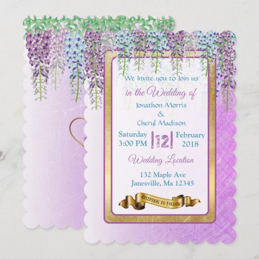 Paarse uitnodigingen tot het aangaan van een huwel (Voorkant / Achterkant)