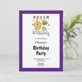Paarse uitnodigingen van de 9e verjaardag van de v (Staand voorkant)
