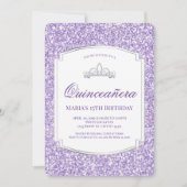  Paarse uitnodigingen van Glitter Quinceañera (Voorkant)