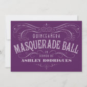 Paarse uitnodigingen van Quinceanera Masquerade (Voorkant)