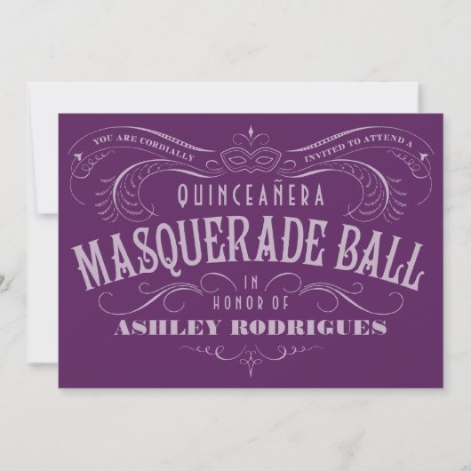 Paarse uitnodigingen van Quinceanera Masquerade (Voorkant)