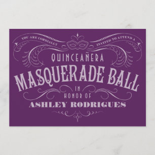 Paarse uitnodigingen van Quinceanera Masquerade