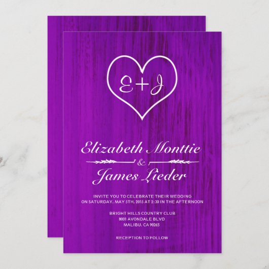 Paarse uitnodigingen voor bruiloft (Voorkant / Achterkant)