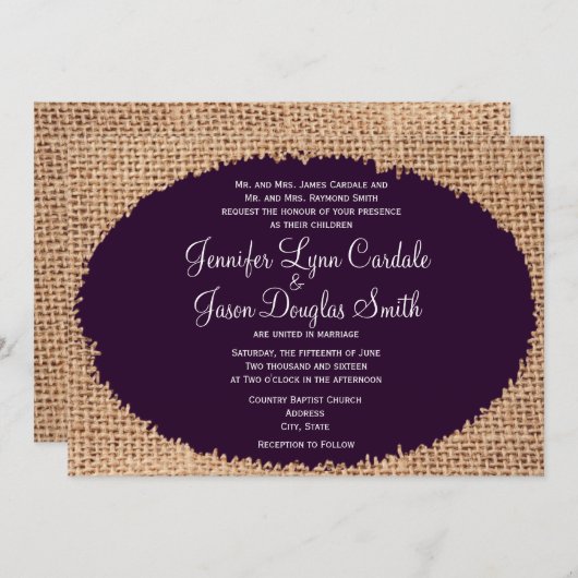 Paarse uitnodigingen voor het huwelijk in het Rust (Voorkant / Achterkant)