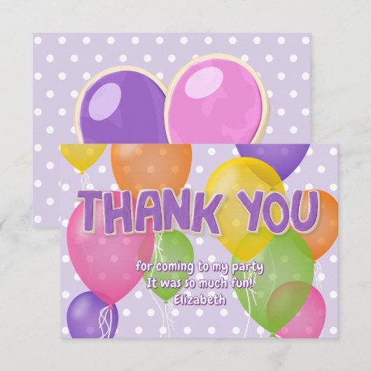 paarse uitsparing koekjes ballonnen verjaardag dan bedankkaart (Voorkant / Achterkant)
