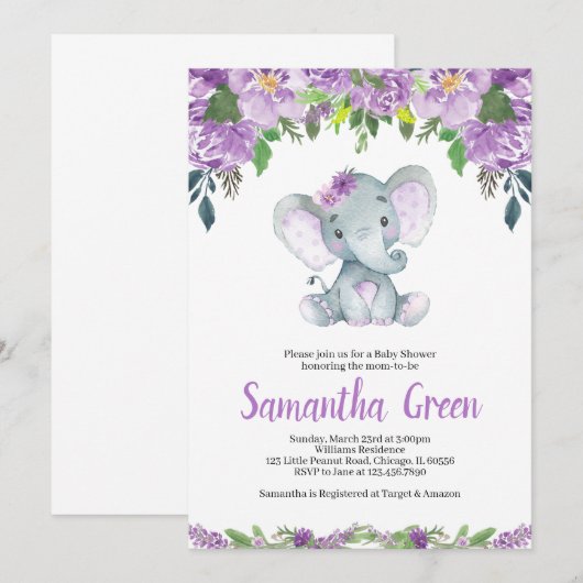 Paarse uitvinding van olifant Baby shower Kaart (Voorkant / Achterkant)