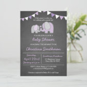 Paarse uitvinding van olifant Baby shower Kaart (Staand voorkant)