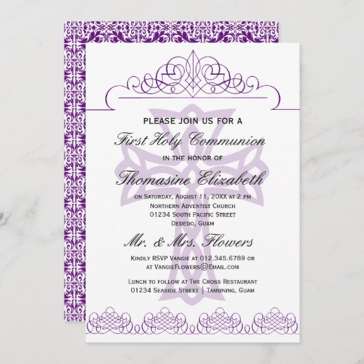 Paarse uitvindingen van het eerste Heilige Communi Kaart (Voorkant / Achterkant)