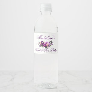 Paarse Ultra Violet Bloemen Vrijgezellenfeest Tea  Waterfles Etiket