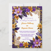 Paarse Ultra Violet Floral Gold bruiloft Kaart (Voorkant)