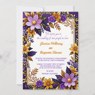 Paarse Ultra Violet Floral Gold bruiloft Kaart