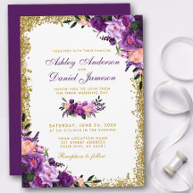 Paarse ultra Violet Floral Gold Glitter Weddenscha