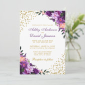 Paarse ultra Violet Floral Gold Glitter Weddenscha Kaart (Staand voorkant)
