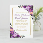 Paarse ultra Violet Floral Gold Weddenschap Kaart (Staand voorkant)