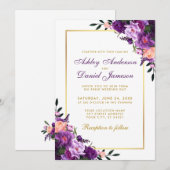 Paarse ultra Violet Floral Gold Weddenschap Kaart (Voorkant / Achterkant)