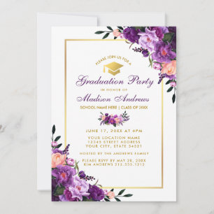 Paarse Ultra Violet Floral Graduation Party nodigt Kaart