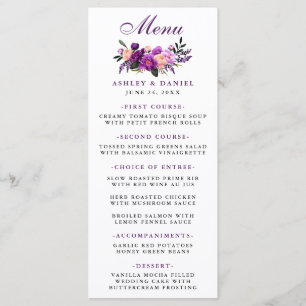 Paarse ultra Violet Floral Wedding Menu