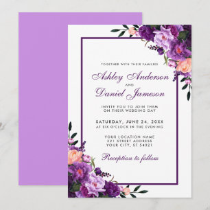 Paarse ultra Violet Floral Wedding V Kaart