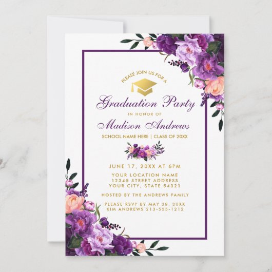 Paarse Ultra Violet Graduation Party Invite PF Kaart (Voorkant)