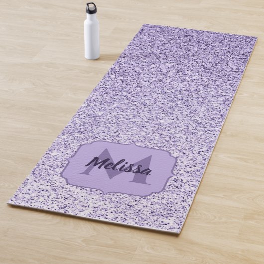 Paarse Ultra violet lichtglitter monogram Yogamat (In situ)