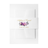 Paarse Ultra Violet Waterverf Floral Gold bruiloft Uitnodigingen Wikkel (Voorkant Voorbeeld)