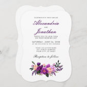 Paarse ultra Violet Waterverf Floral Wedding BG Kaart (Voorkant / Achterkant)