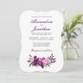 Paarse ultra Violet Waterverf Floral Wedding BG Kaart (Staand voorkant)