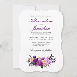 Paarse ultra Violet Waterverf Floral Wedding BG Kaart