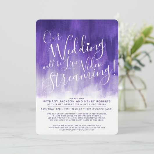 Paarse ultra-violetkunst live streaming bruiloft kaart (Staand voorkant)