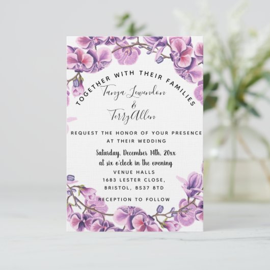 paarse ultraviolet bloemenbruiloft INVITE KAART (Staand voorkant)