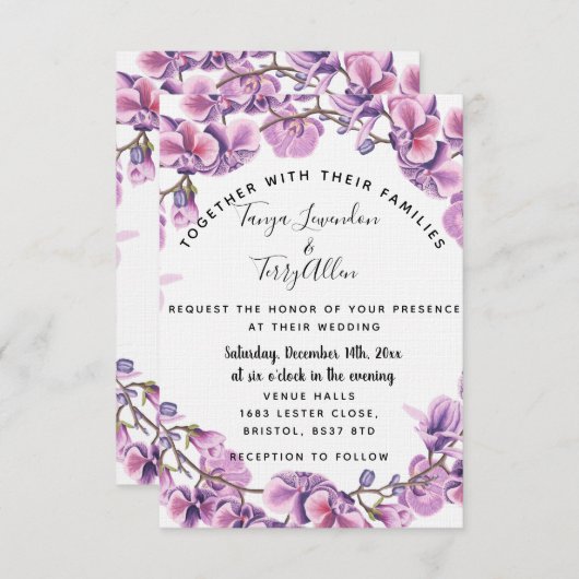 paarse ultraviolet bloemenbruiloft INVITE KAART (Voorkant / Achterkant)
