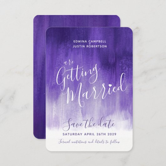 Paarse ultraviolette moderne kunst met de prentbri save the date (Voorkant / Achterkant)