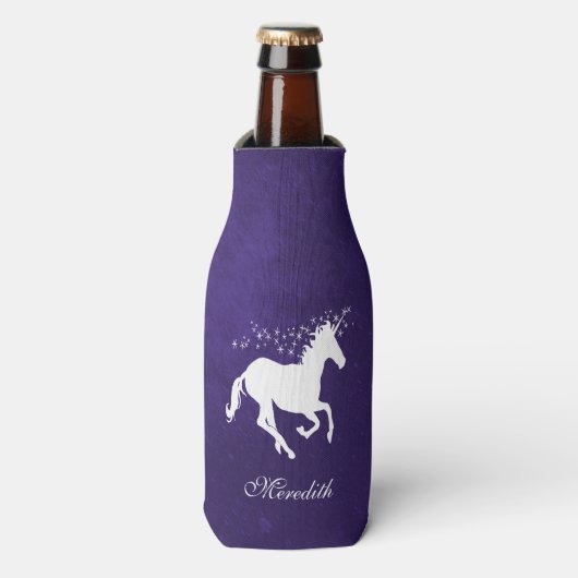 Paarse Unicorn Aangepaste flessenkoeler Flesjeskoeler (Fles Voorkant)