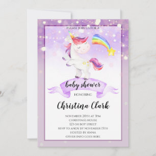 Paarse Unicorn Baby shower Invitation Girl Kaart