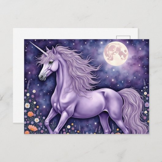 Paarse Unicorn Briefkaart (Voorkant / Achterkant)