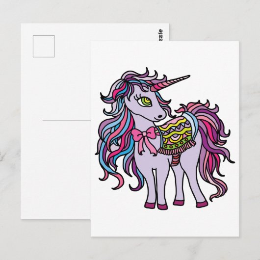 Paarse Unicorn Briefkaart (Voorkant / Achterkant)