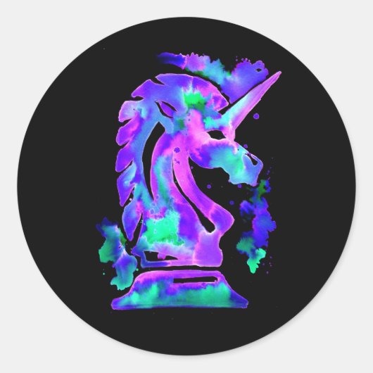 Paarse Unicorn Chess Knight Ronde Sticker (Voorkant)
