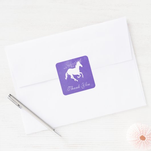 Paarse Unicorn Dank jullie Stickers (Envelop)